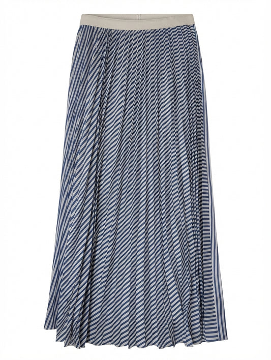 Daniela Drei Pleated Midi Skirt Blue and White Striped IT 44 - Image 1