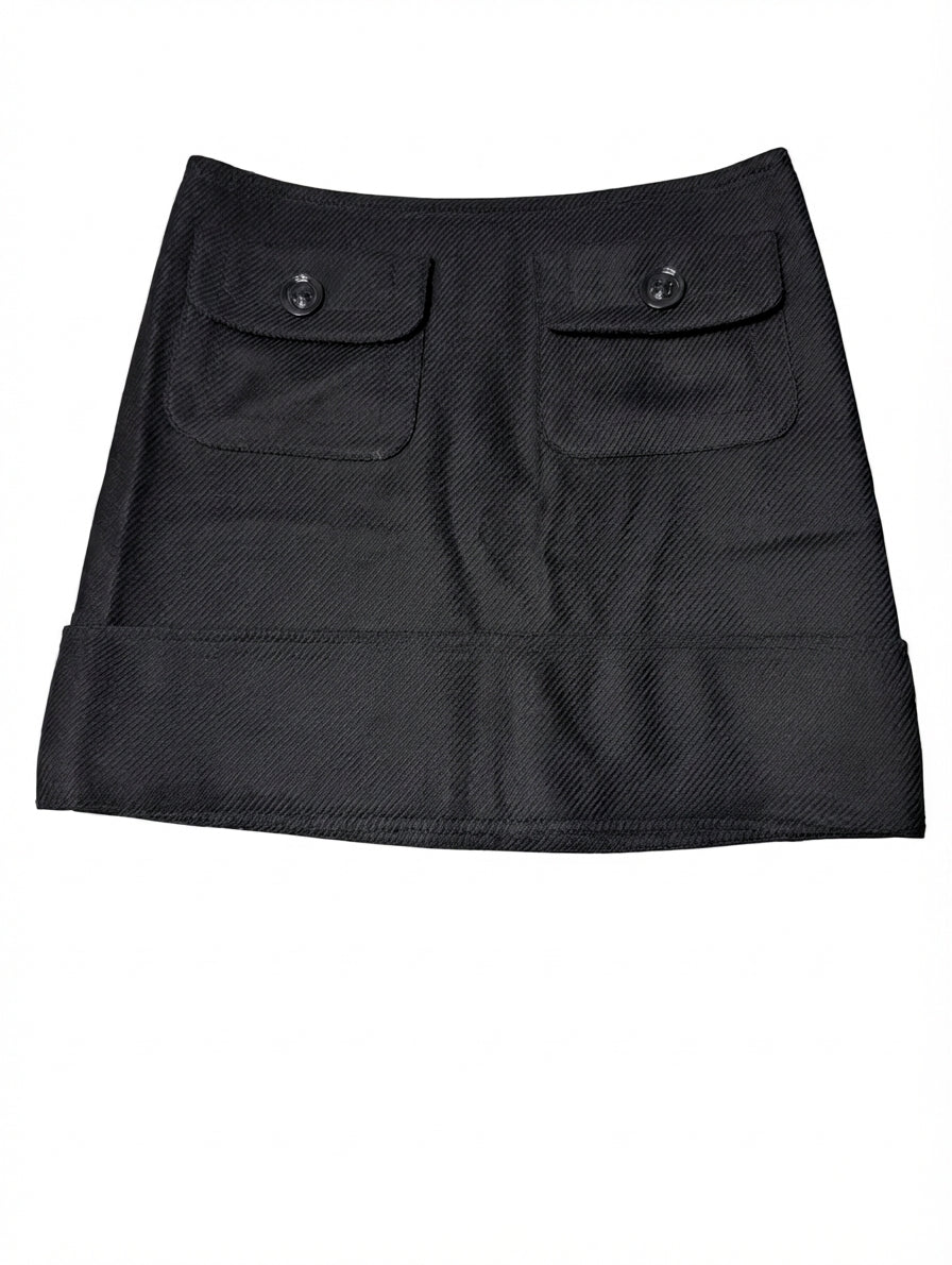 Burberry London Herringbone Wool Mini Skirt Black UK 8 - Image 1