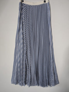 Daniela Drei Pleated Midi Skirt Blue and White Striped IT 44 - Image 5