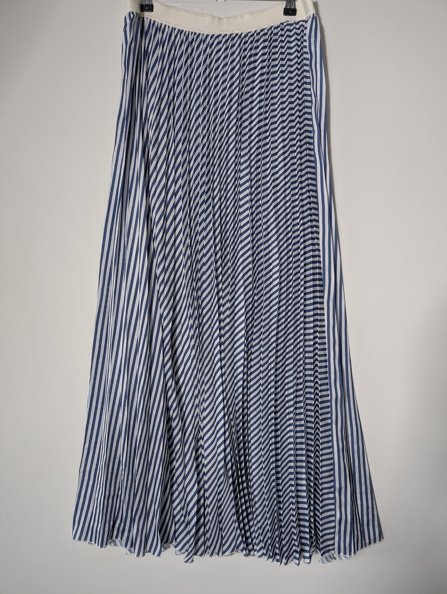 Daniela Drei Pleated Midi Skirt Blue and White Striped IT 44 - Image 5