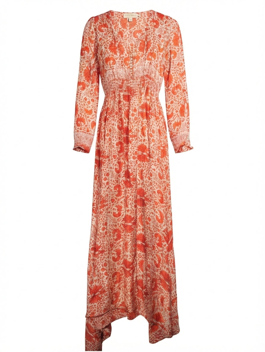 Natalie Martin Silk Floral Maxi Dress Sunset Orange XS/S - Image 1