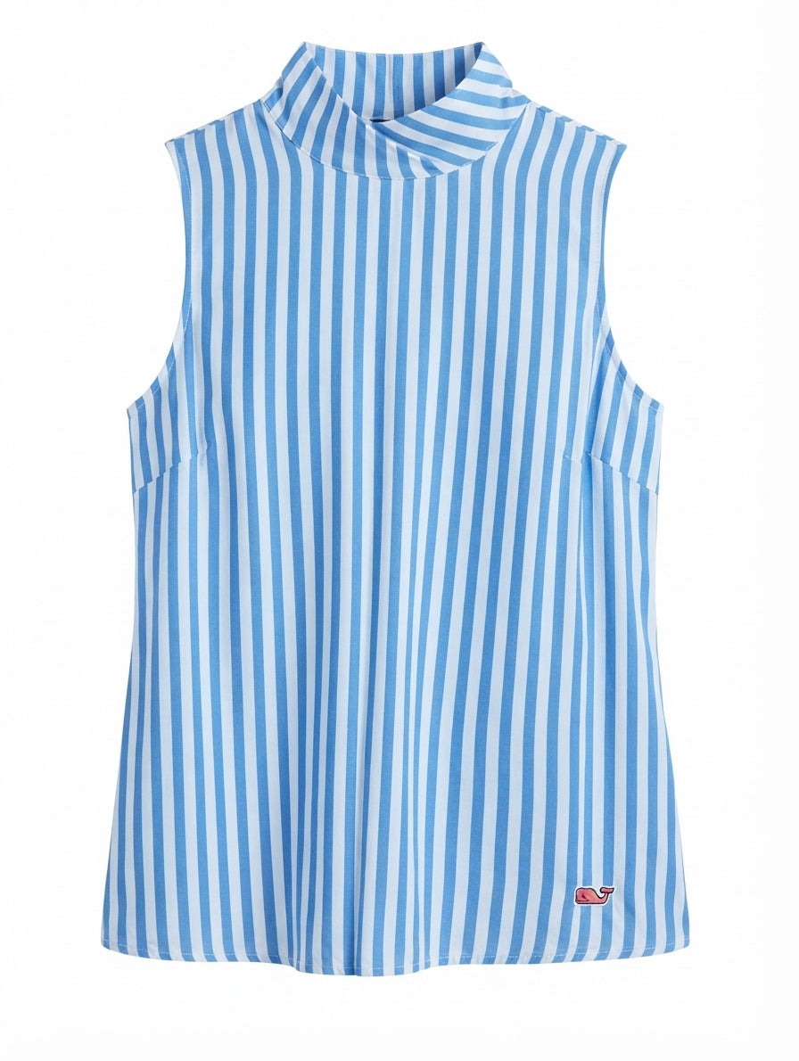 Vineyard Vines Sleeveless Mock Neck Striped Top Blue and White - Image 1