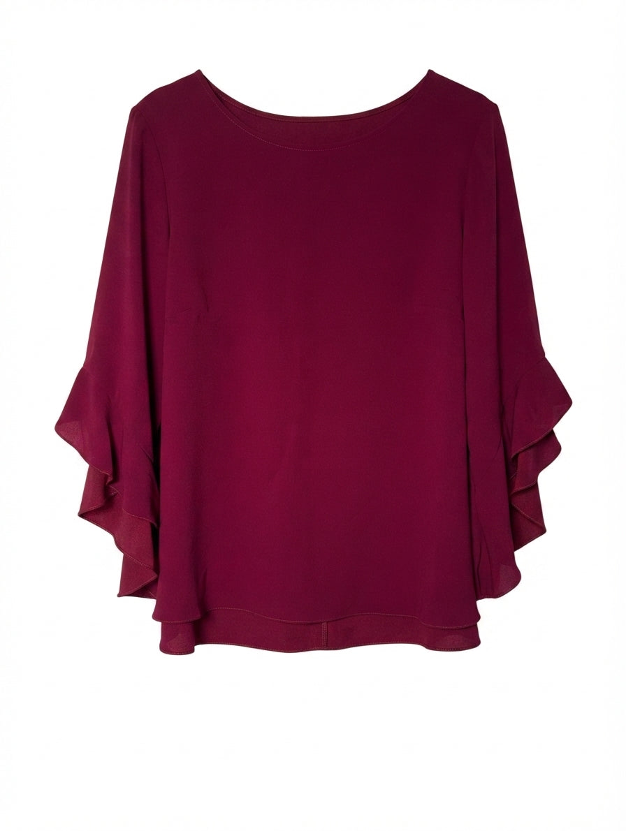 Anthea Crawford Ruffle Sleeve Blouse Burgundy Size 16 - Image 1