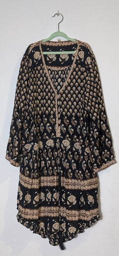 SPELL Floral Print Tunic Dress Black Beige Size L - Image 4