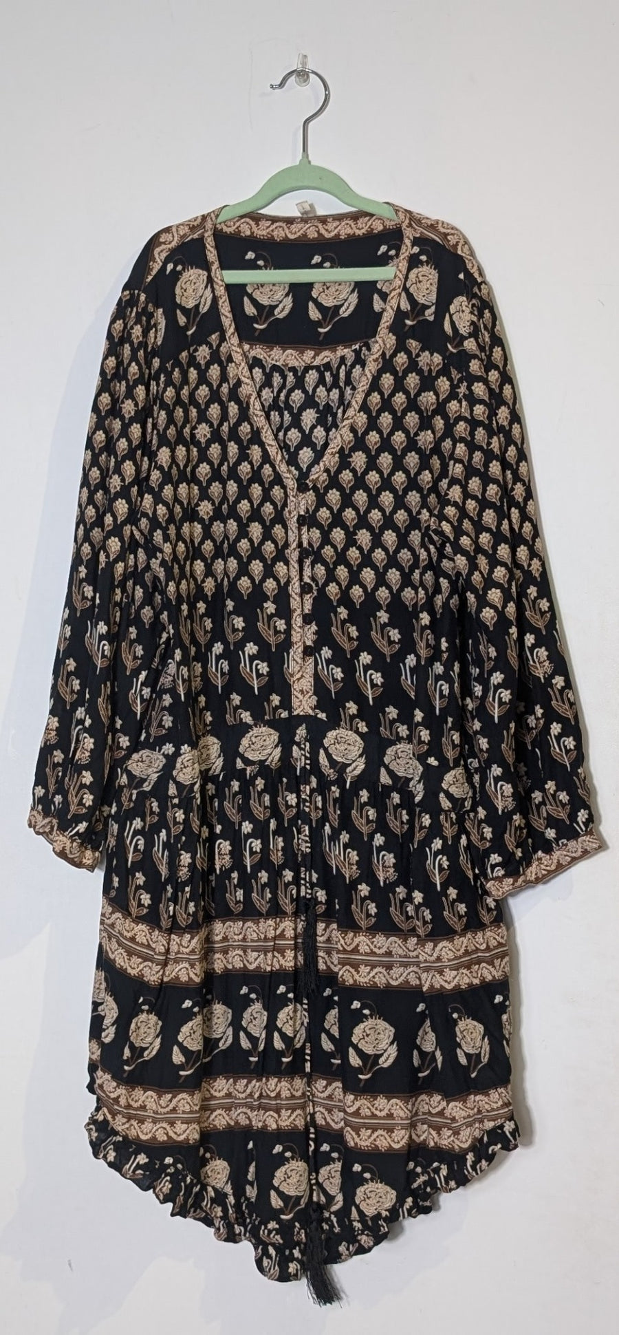 SPELL Floral Print Tunic Dress Black Beige Size L - Image 4