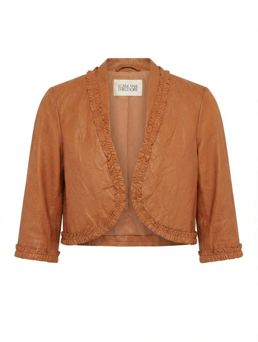 Scanlan & Theodore Leather Ruffle Bolero Jacket Tan - Image 1