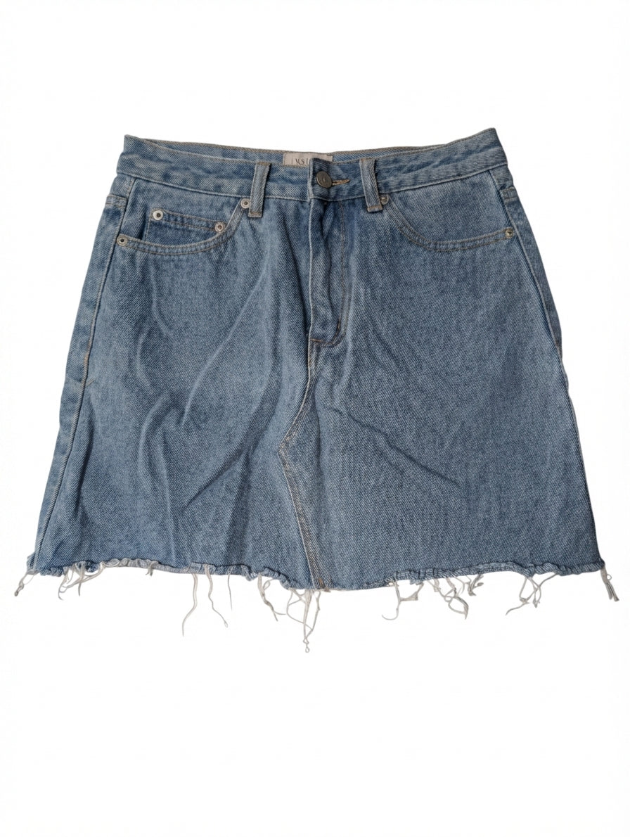 Insight Denim Mini Skirt Blue Raw Hem Size 8