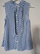 Twinset Sleeveless Mock Neck Top Blue and White Stripe Size S - Image 1