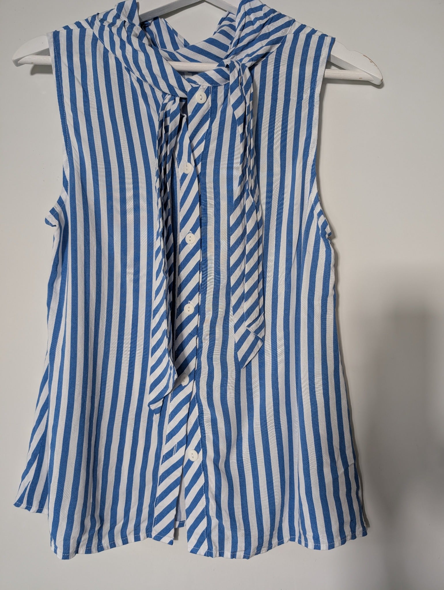 Twinset Sleeveless Mock Neck Top Blue and White Stripe Size S - Image 1