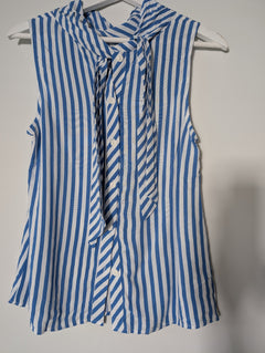 Twinset Sleeveless Mock Neck Top Blue and White Stripe Size S - Image 1
