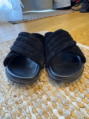 Bassike Black Quilted Suede Slides - Image 6