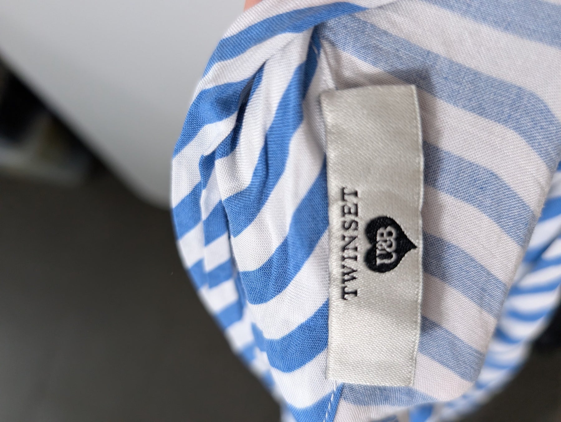 Twinset Sleeveless Mock Neck Top Blue and White Stripe Size S - Image 3