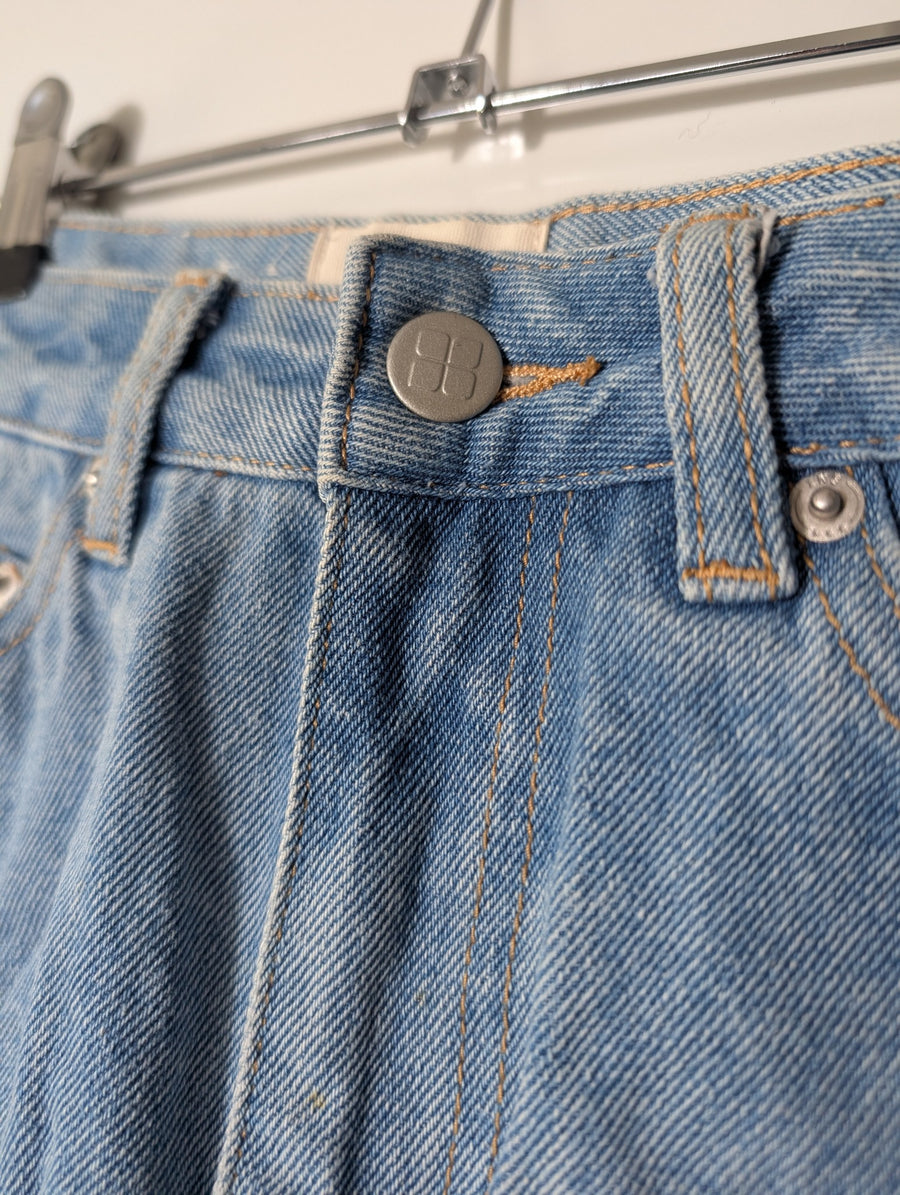 Insight Denim Mini Skirt Blue Raw Hem Size 8 - Image 2