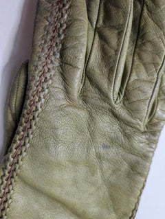 Vintage Military Issue Leather Gloves Olive Green - Image 2