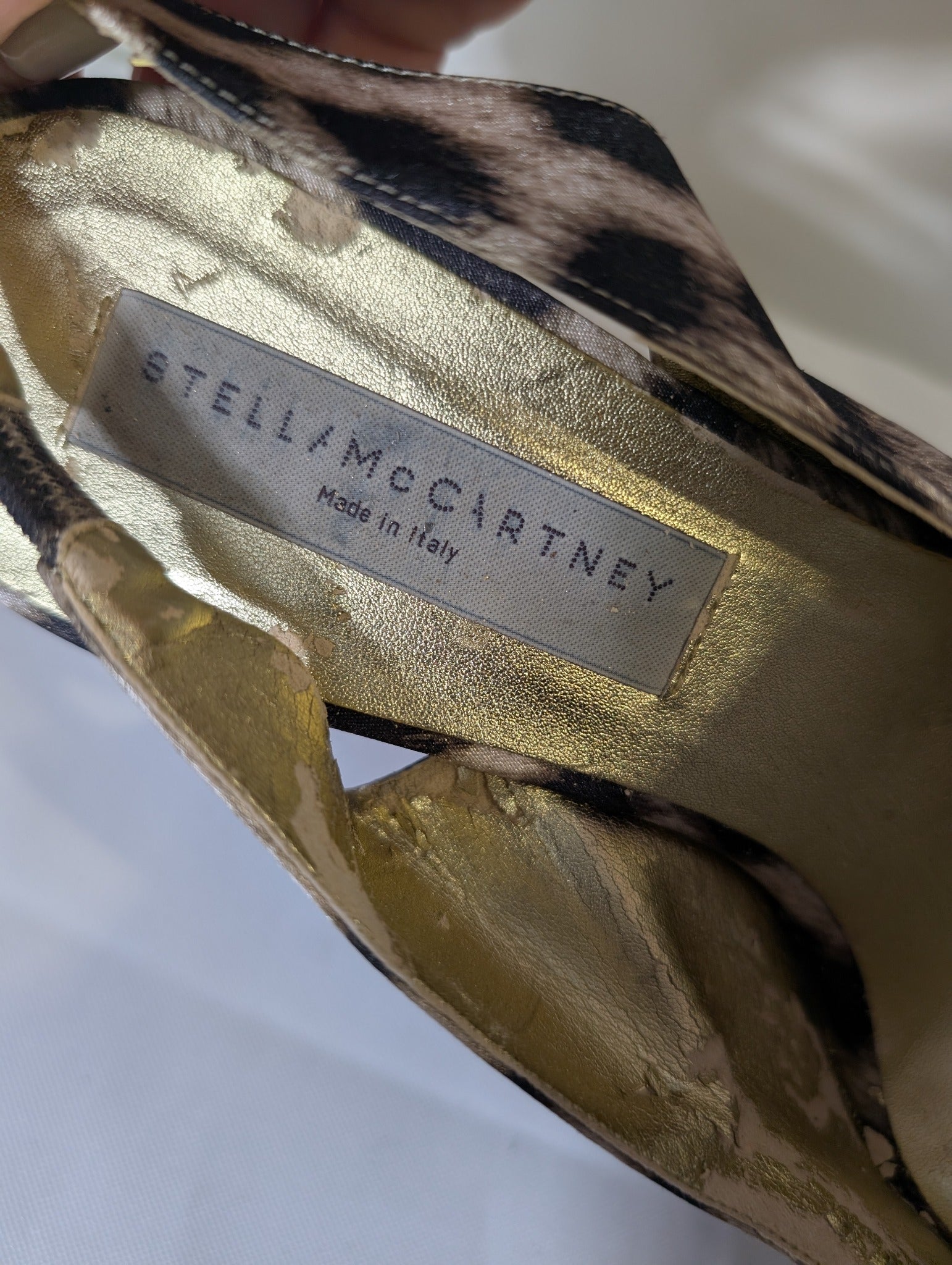 Stella McCartney Leopard Print Satin Peep Toe Wedge Slingback Sandals Size 38 - Image 6
