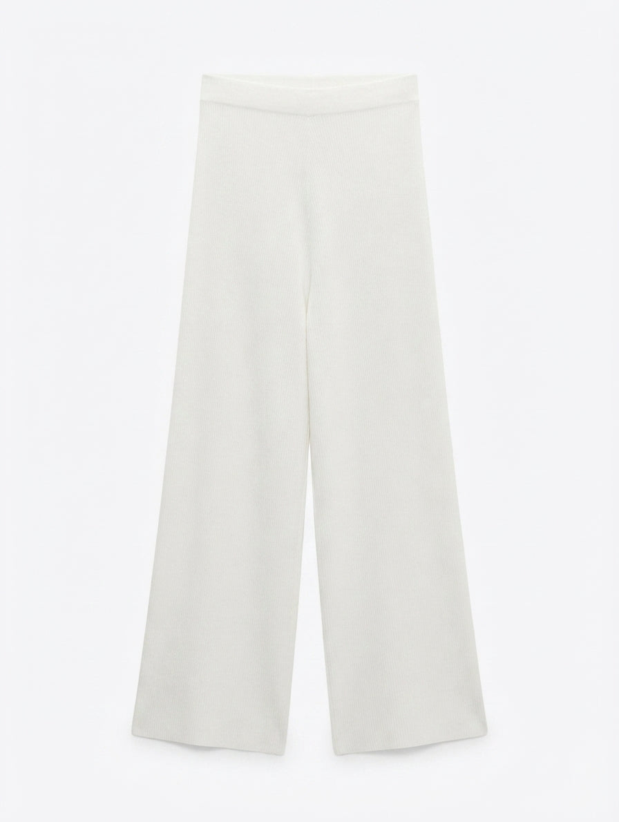 Zara Knit Ribbed Wide Leg Pants White Size M - Image 1