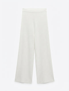 Zara Knit Ribbed Wide Leg Pants White Size M - Image 1