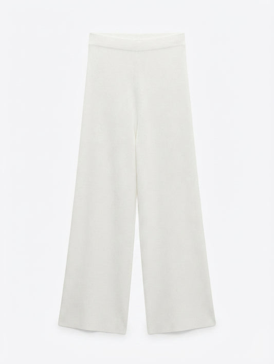 Zara Knit Ribbed Wide Leg Pants White Size M - Image 1