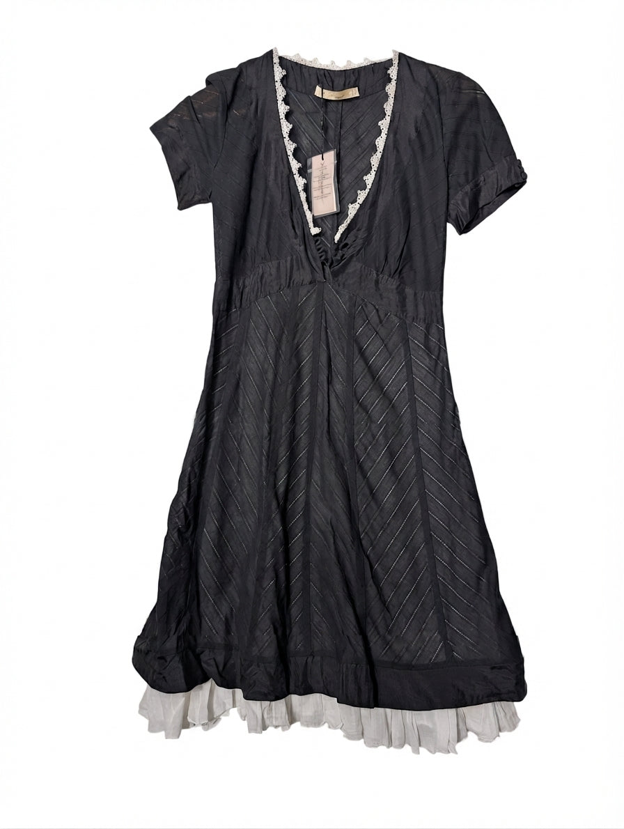Blumarine Black Dress with Lace Trim and Petticoat Hem IT 42 - Image 1