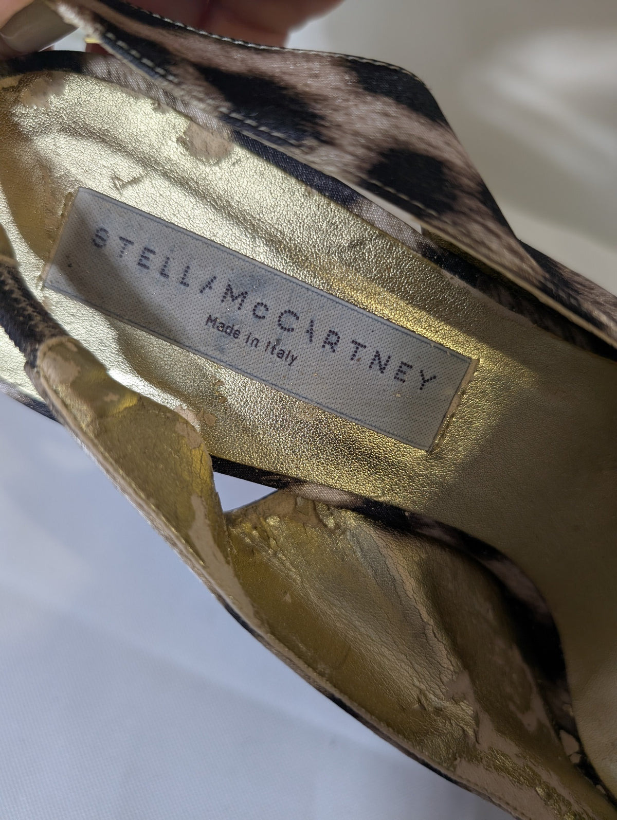 Stella McCartney Leopard Print Satin Peep Toe Wedge Slingback Sandals Size 38 - Image 6