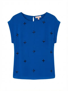 Diana Ferrari Embellished Blouse Royal Blue Women's Size 16 - Image 1