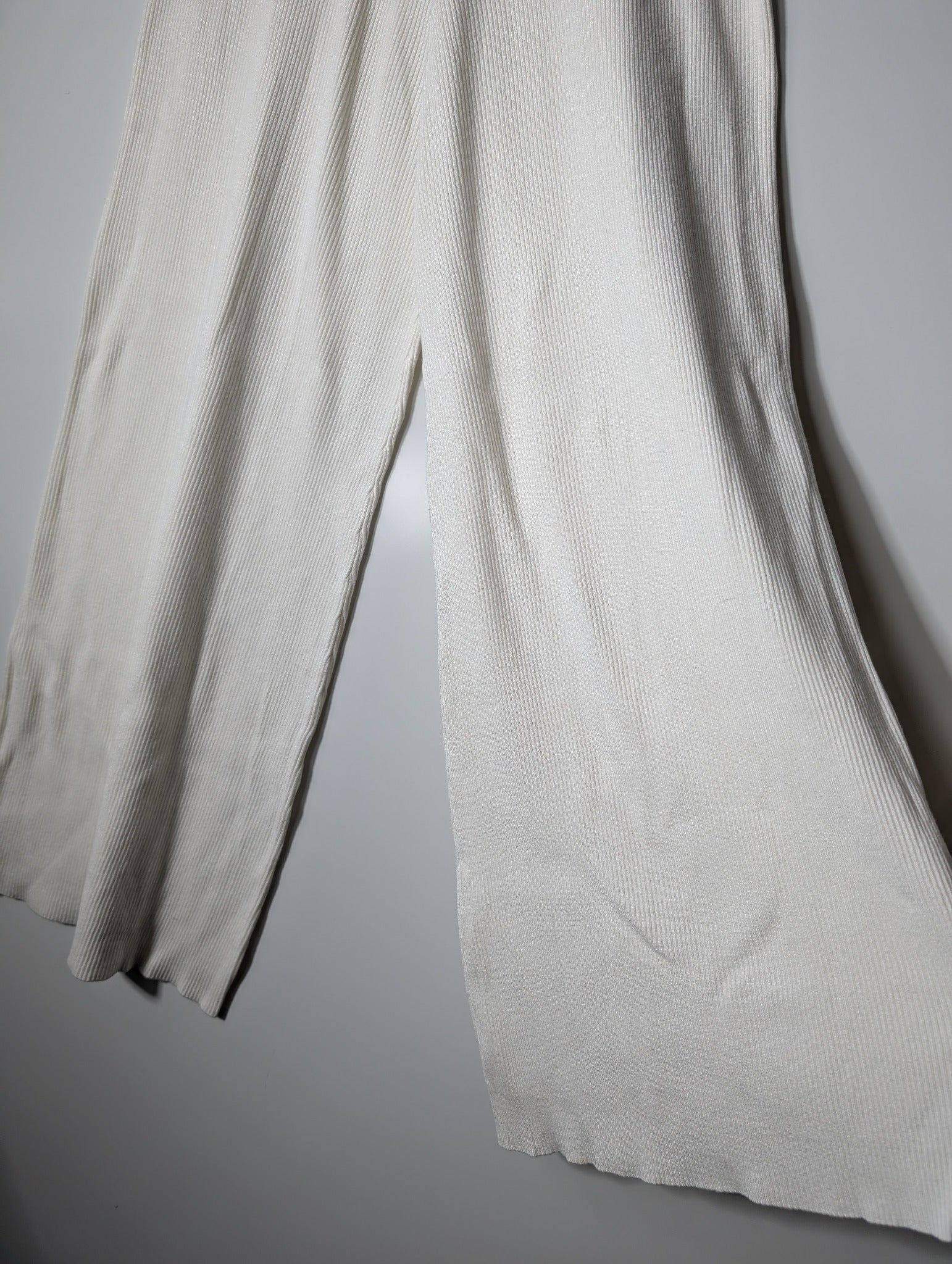 Zara Knit Ribbed Wide Leg Pants White Size M - Image 2