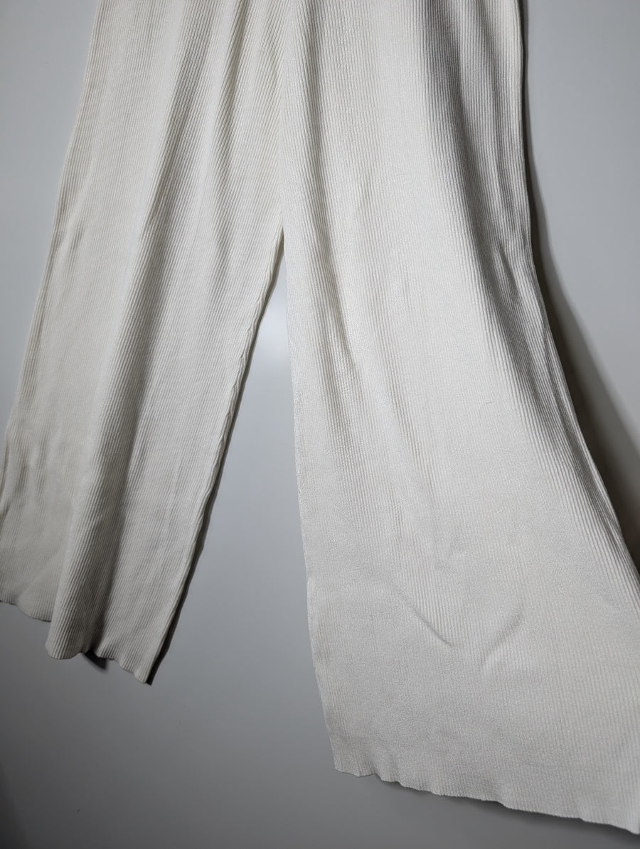 Zara Knit Ribbed Wide Leg Pants White Size M - Image 2