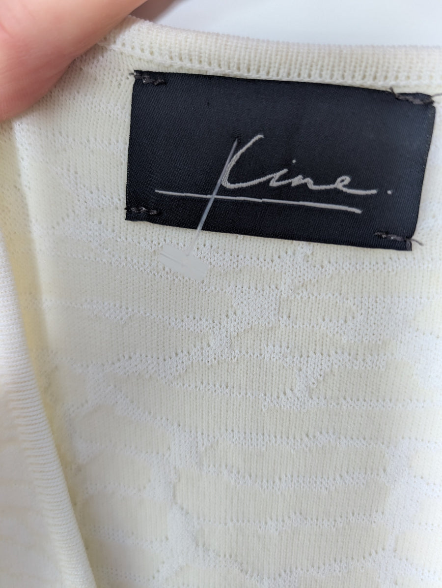 Line Textured V-Neck Fit and Flare Dress White Size M - Image 5