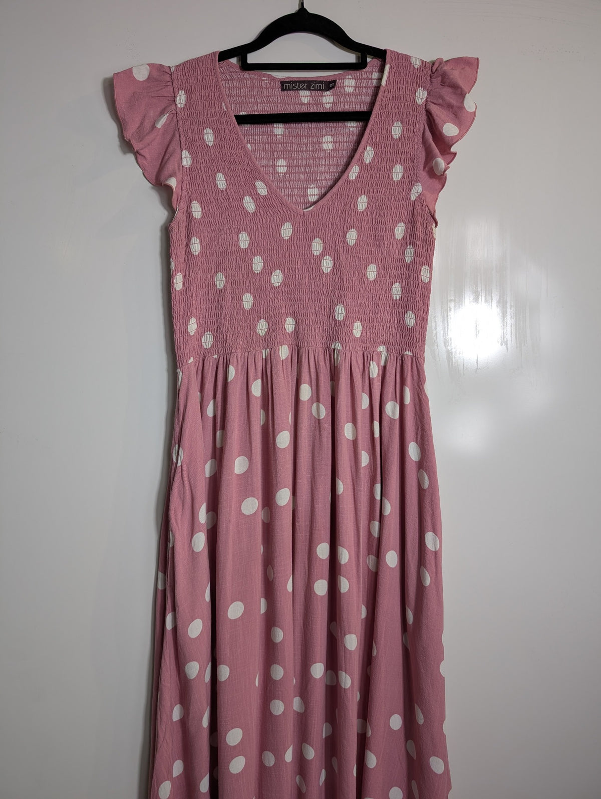 Mister Zimi Polka Dot Smocked Maxi Dress Pink Size 8 - Image 2