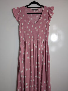 Mister Zimi Polka Dot Smocked Maxi Dress Pink Size 8 - Image 2