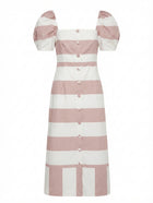alice McCALL Striped Puff Sleeve Midi Dress White and Tan - Image 1