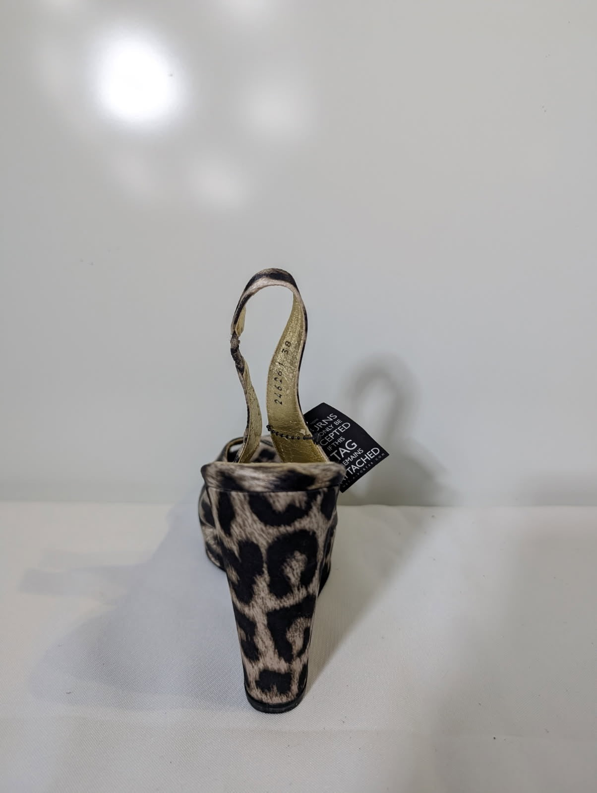 Stella McCartney Leopard Print Satin Peep Toe Wedge Sandals - Image 4