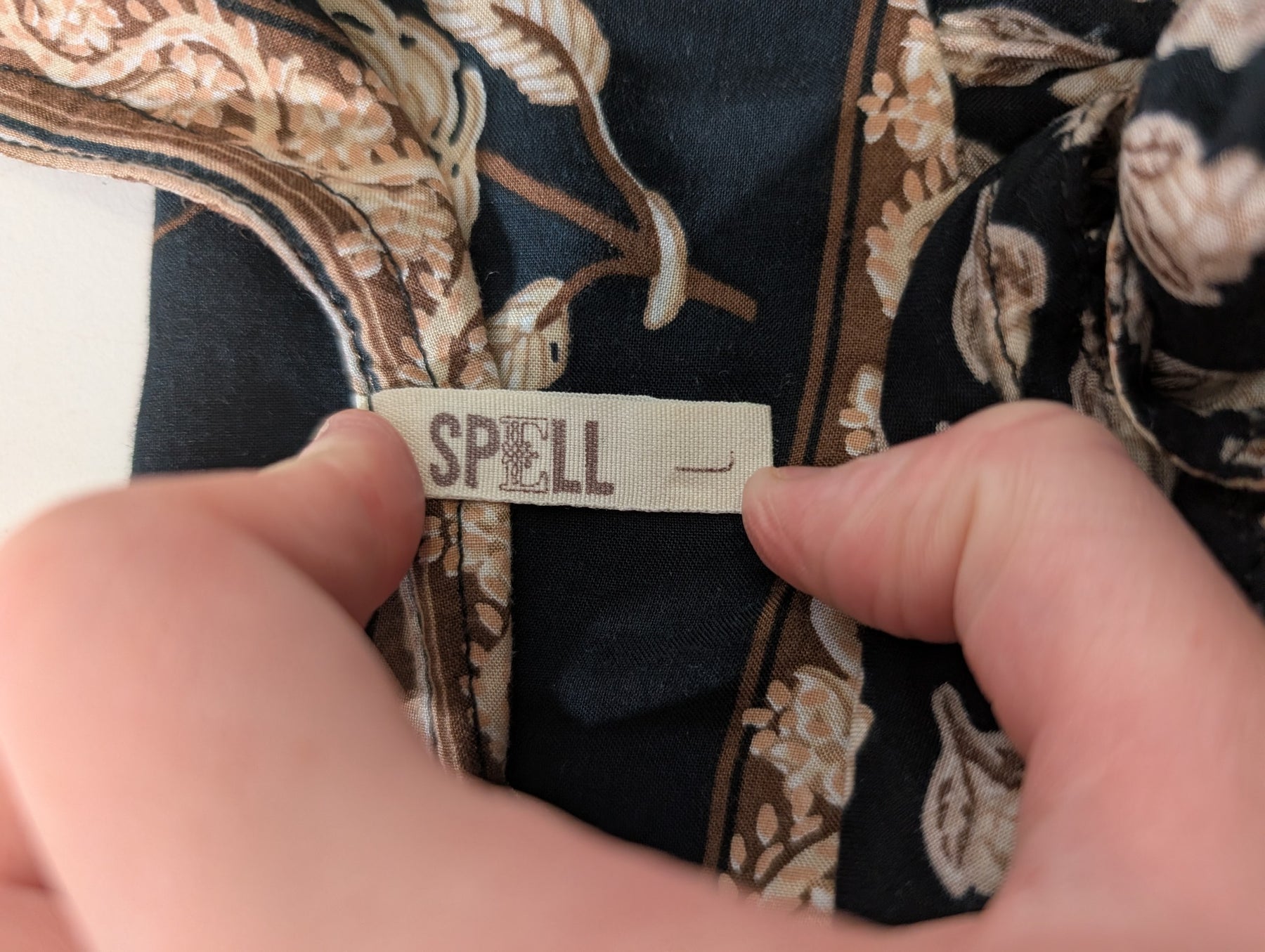 SPELL Floral Print Tunic Dress Black Beige Size L - Image 7
