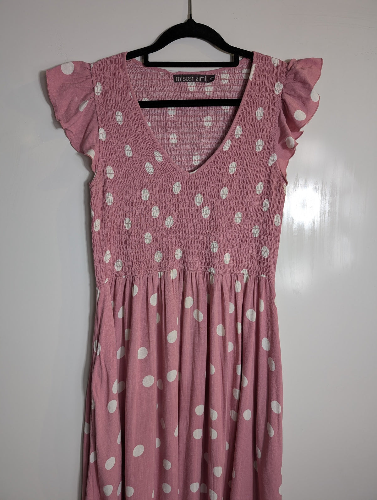 Mister Zimi Polka Dot Smocked Maxi Dress Pink Size 8 - Image 3