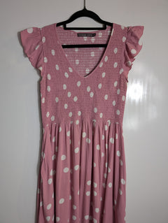 Mister Zimi Polka Dot Smocked Maxi Dress Pink Size 8 - Image 3