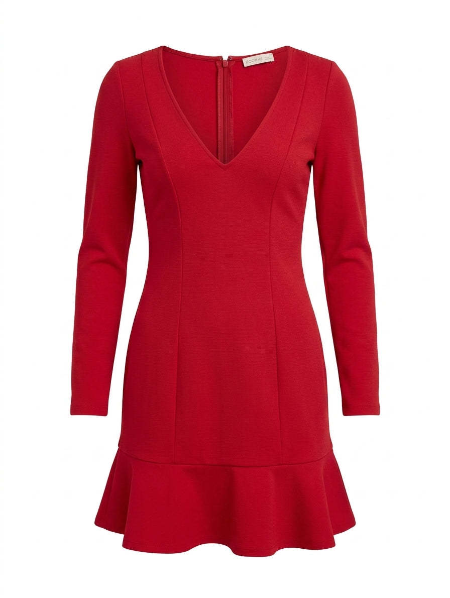 Kookai Long Sleeve V-Neck Mini Dress Red Size 34 - Image 1