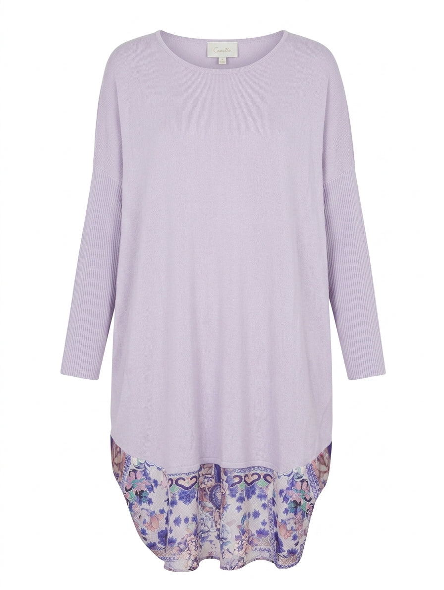 Camilla Australia Lavender Knit & Silk Floral Embellished Tunic - OS - Image 1