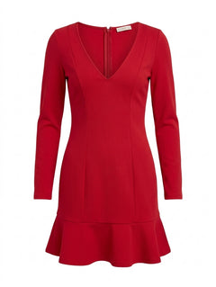 Kookai Long Sleeve V-Neck Mini Dress Red Size 34 - Image 1