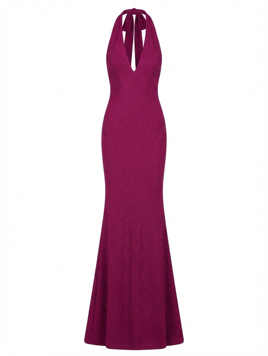 Nookie Glitter Halter Neck Maxi Dress Magenta Size S - Image 1