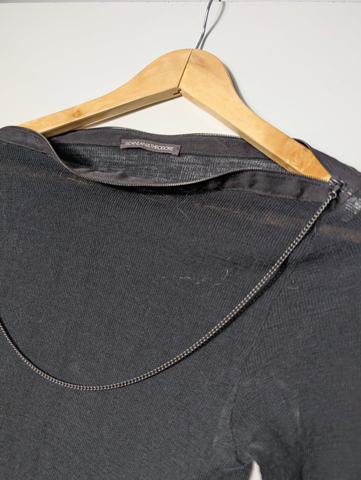 Scanlan & Theodore Black Ribbed Long Sleeve Top with Shoulder Zip Detail - Image 3