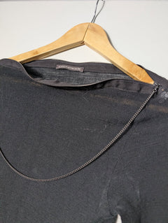 Scanlan & Theodore Black Ribbed Long Sleeve Top with Shoulder Zip Detail - Image 3