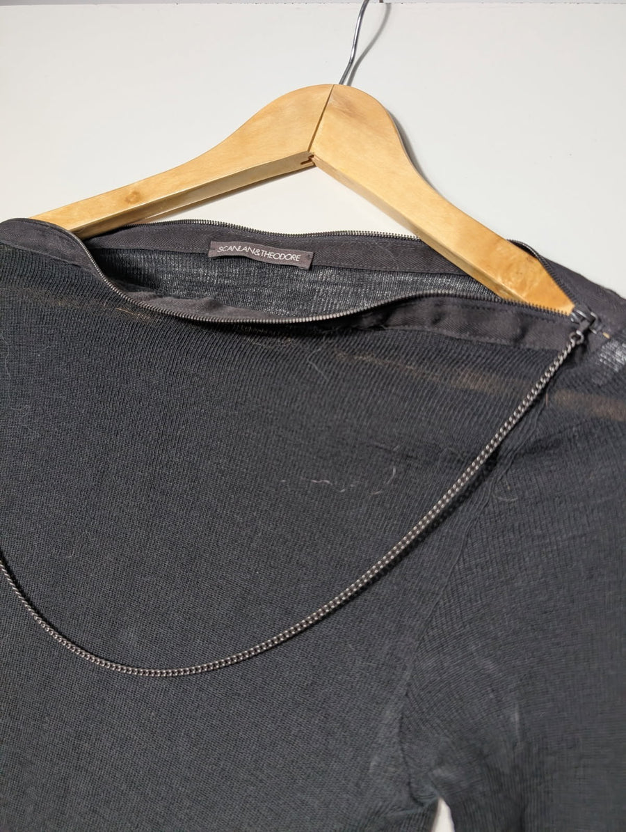 Scanlan & Theodore Black Ribbed Long Sleeve Top with Shoulder Zip Detail - Image 3