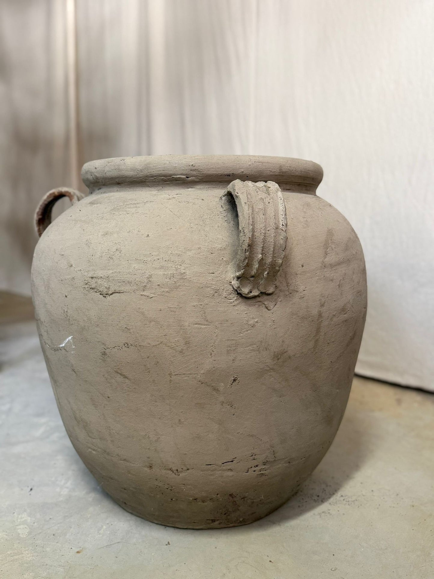 Rustic Hand-Thrown Terracotta Clay Urn Large Decorative Planter Beige - Image 3