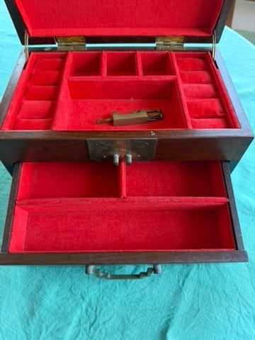 Vintage Chinese Rosewood Jewelry Box Shou Symbol Brass Hardware - Image 3
