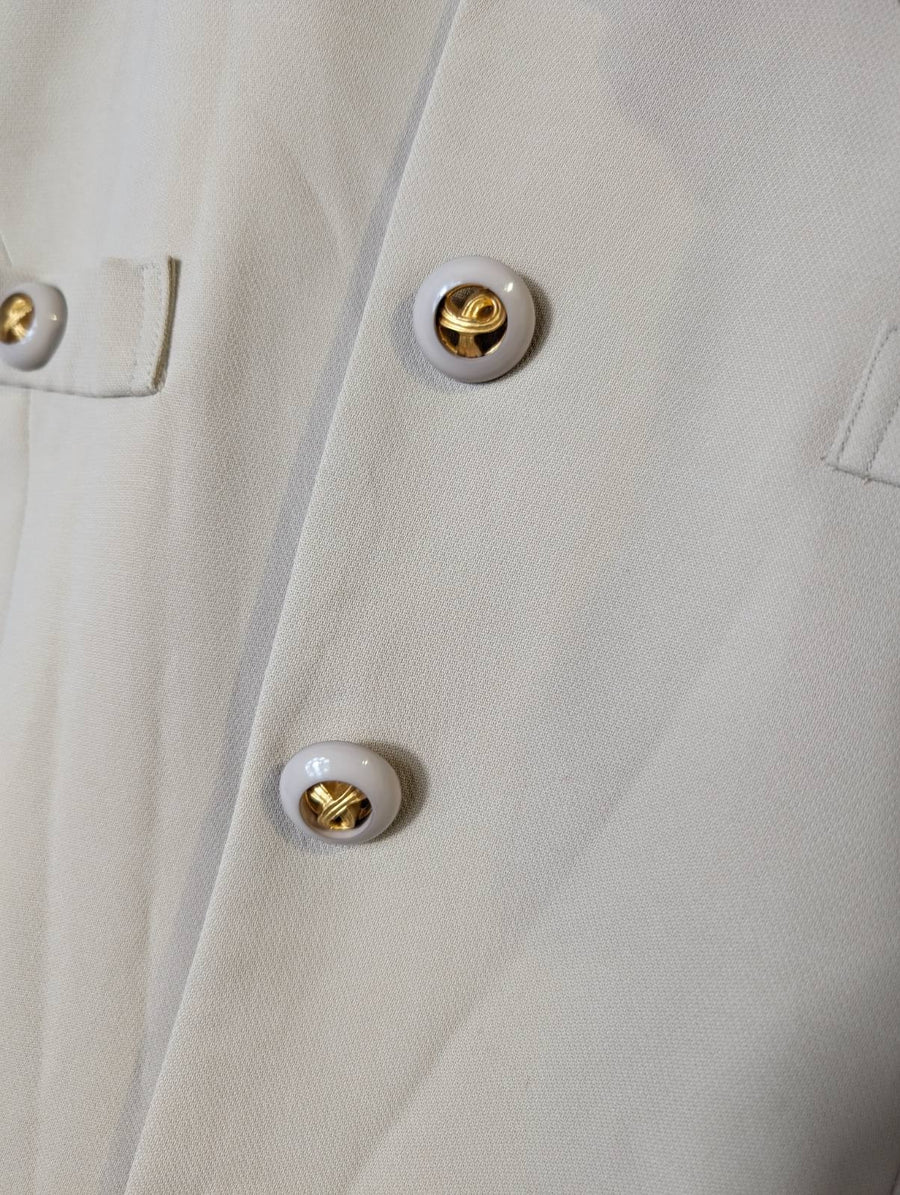 Loverich Vintage Collarless Blazer Jacket Beige Gold Button Detail - Image 4