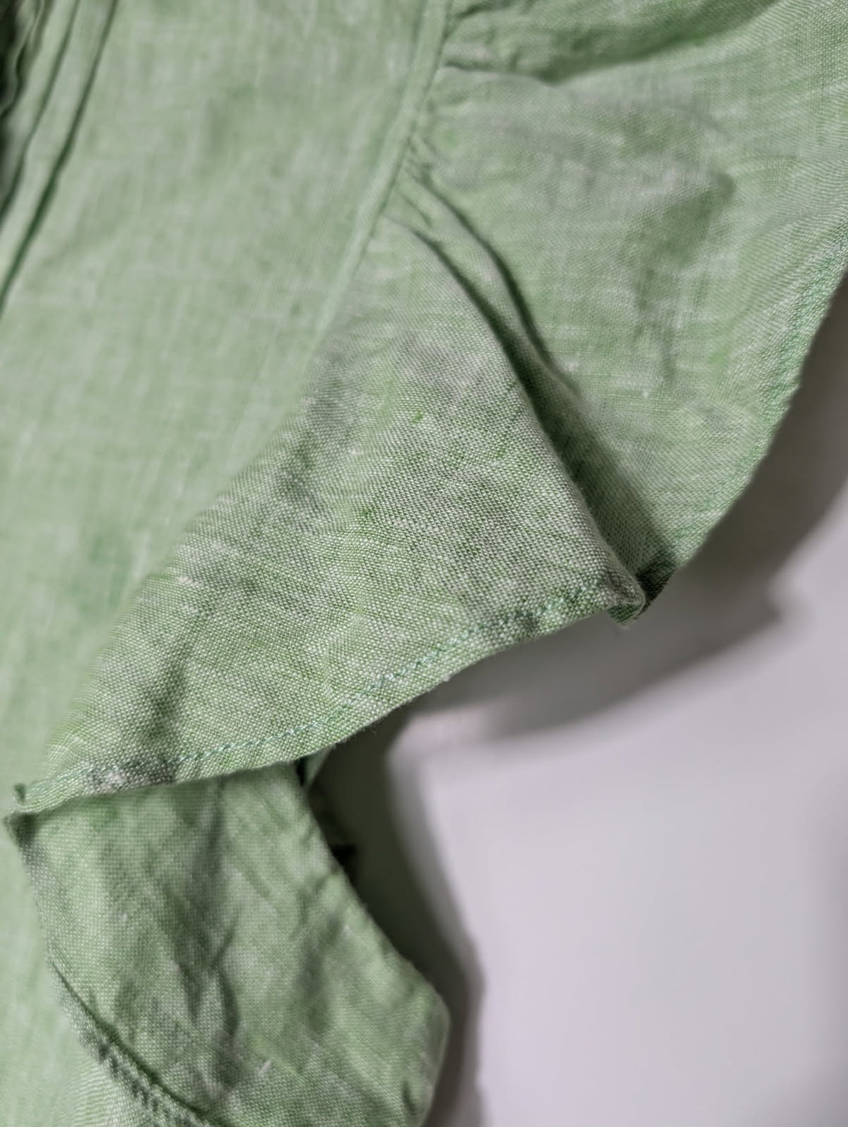 Alessandra Linen Ruffle-Front Cap-Sleeve Blouse Sage Green Size S - Image 3
