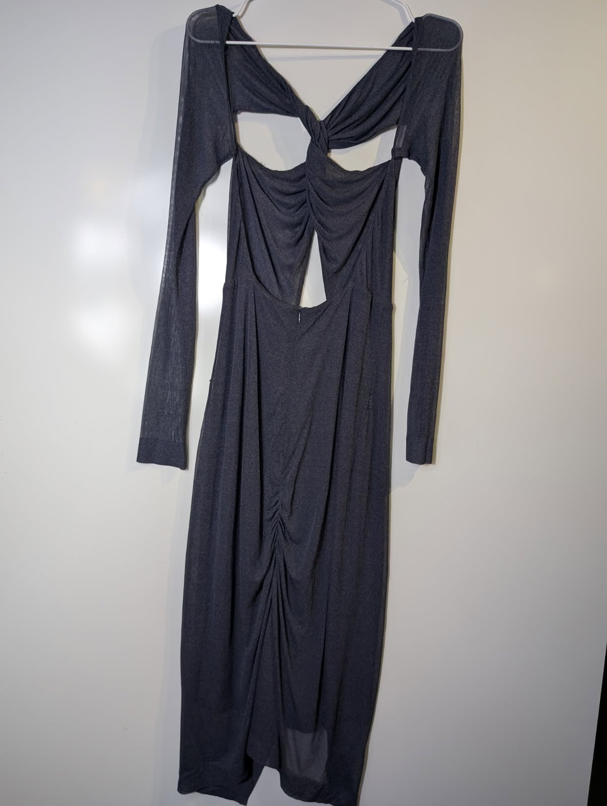 Dion Lee Mesh Ruched Cut-Out Long Sleeve Midi Dress Charcoal Grey AUS 8 - Image 3