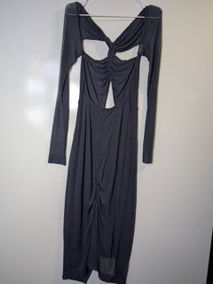 Dion Lee Mesh Ruched Cut-Out Long Sleeve Midi Dress Charcoal Grey AUS 8 - Image 3