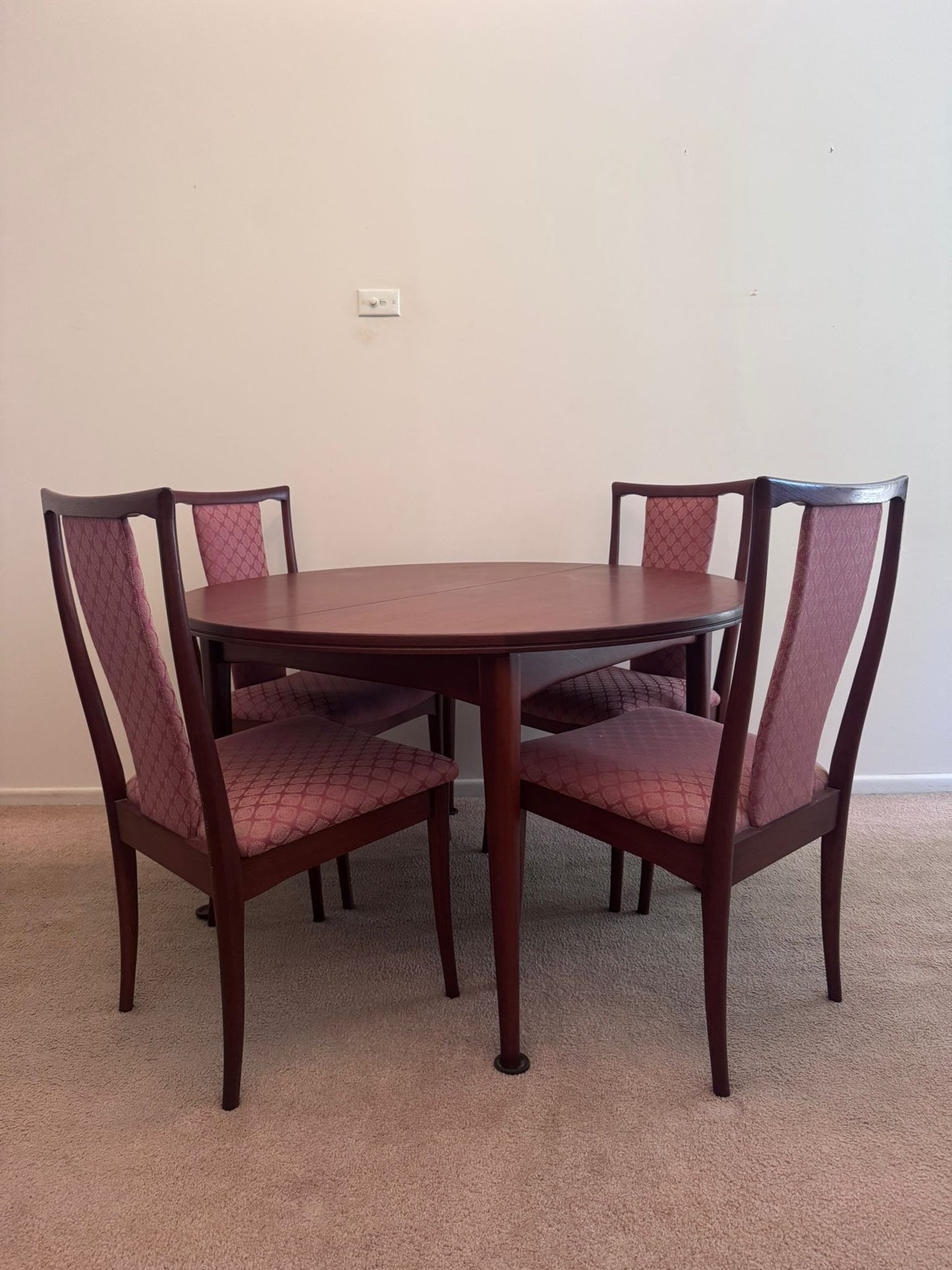 Mid-Century Modern Round Dining Table and Four Chairs Set - Walnut Finish - Image 3