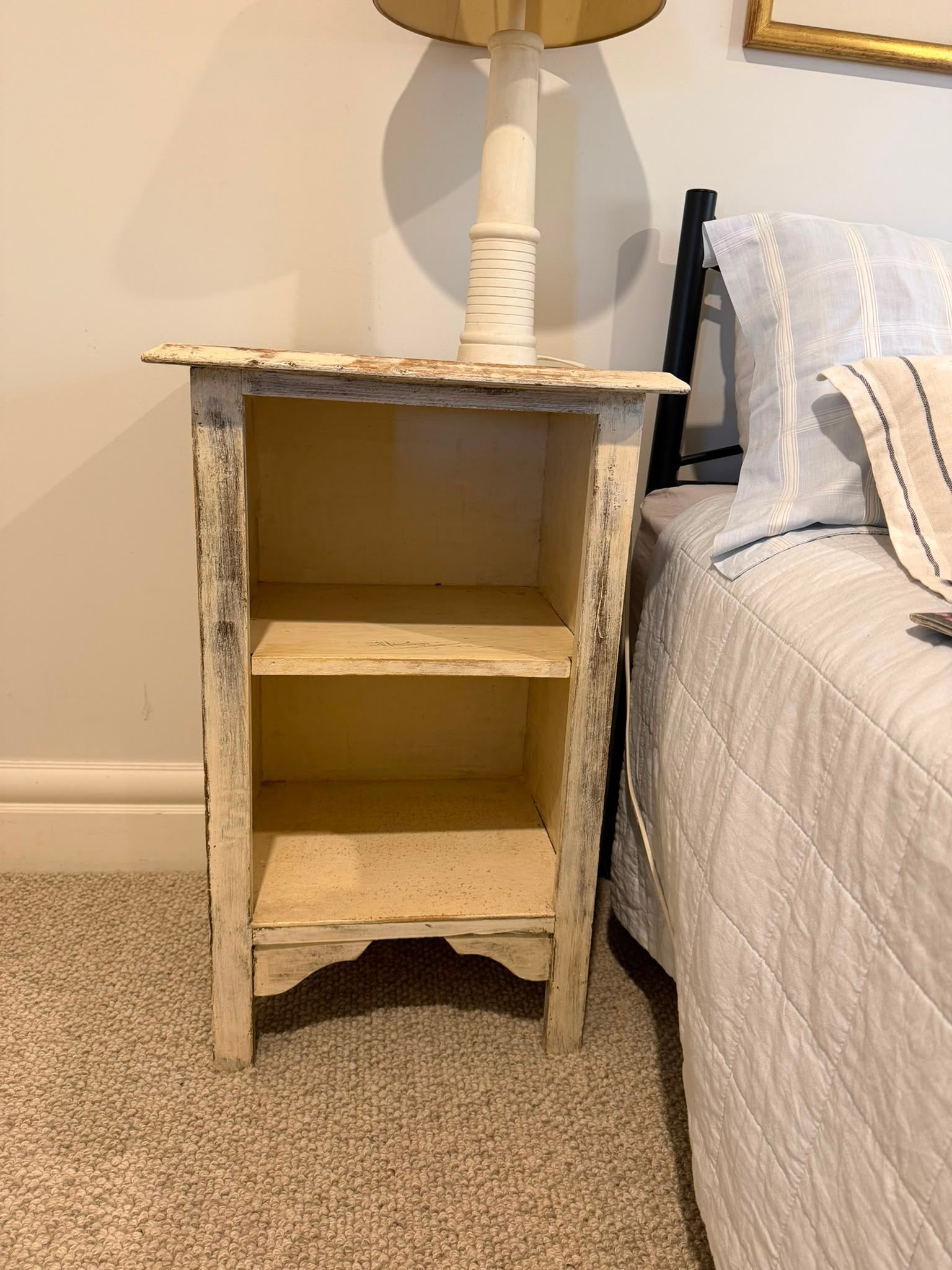 Farmhouse Open Nightstand - Rustic Distressed White Bedside Table - Image 3